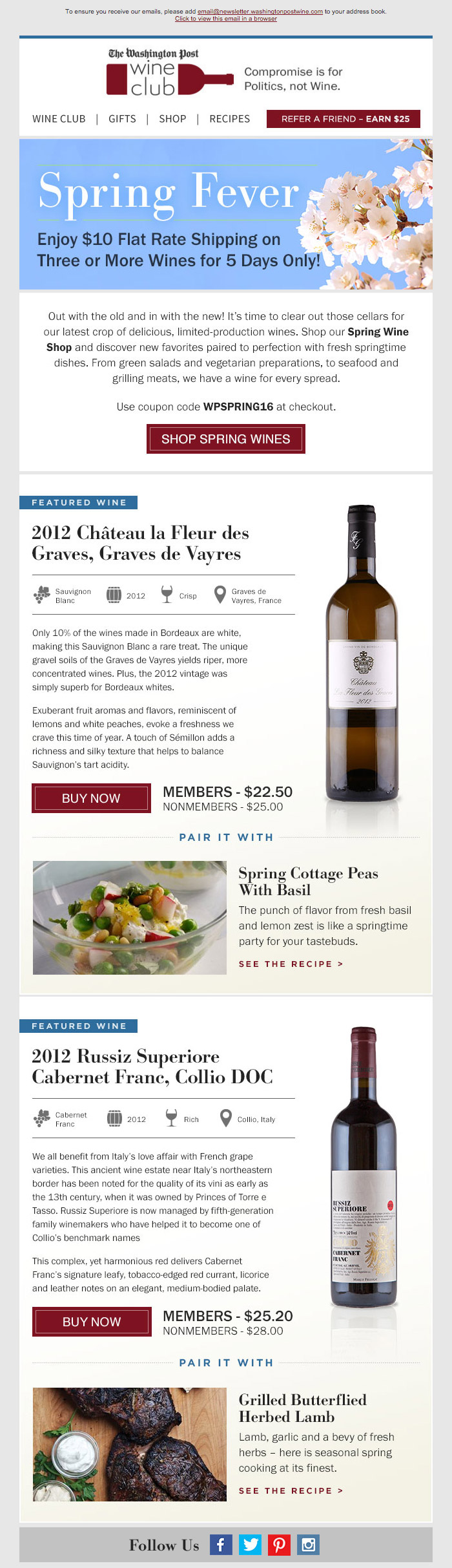 Washington Post 'Spring Wines' HTML email