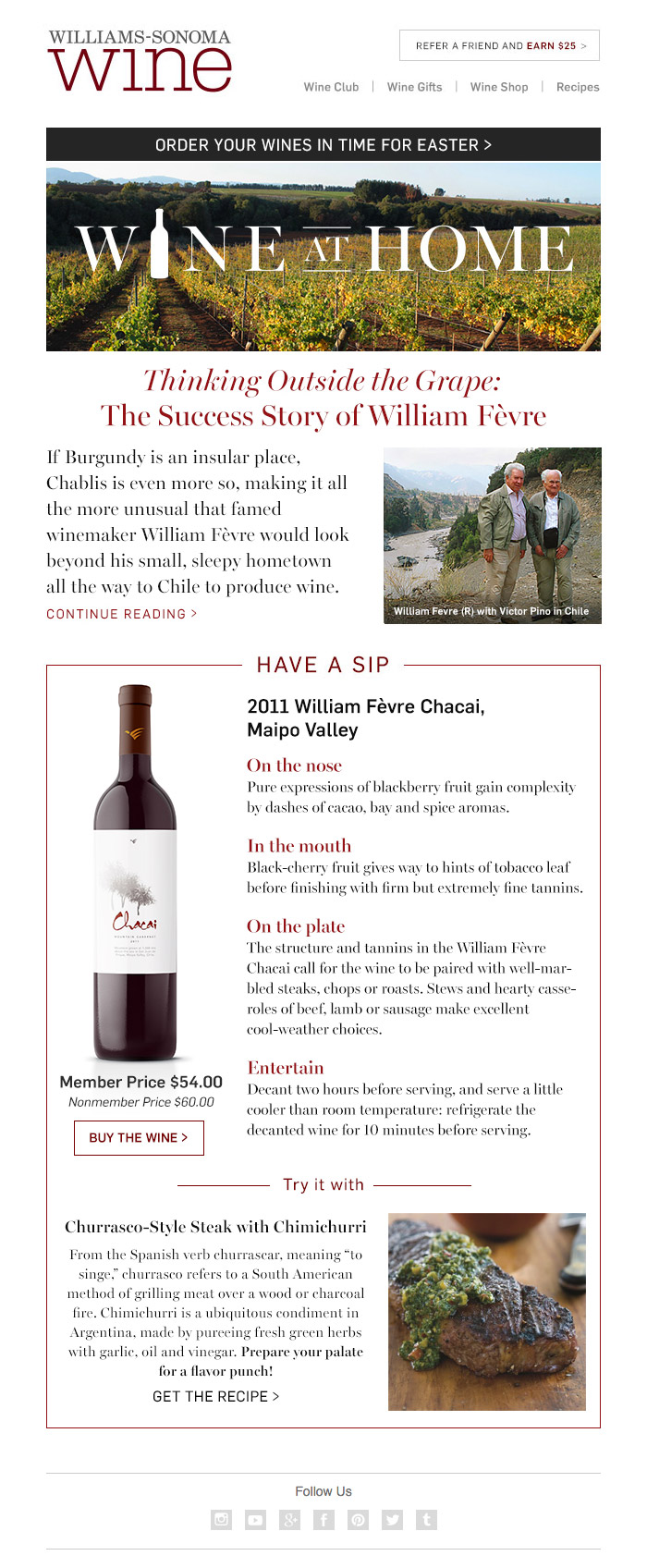 Williams Sonoma 'Wine at Home' HTML email