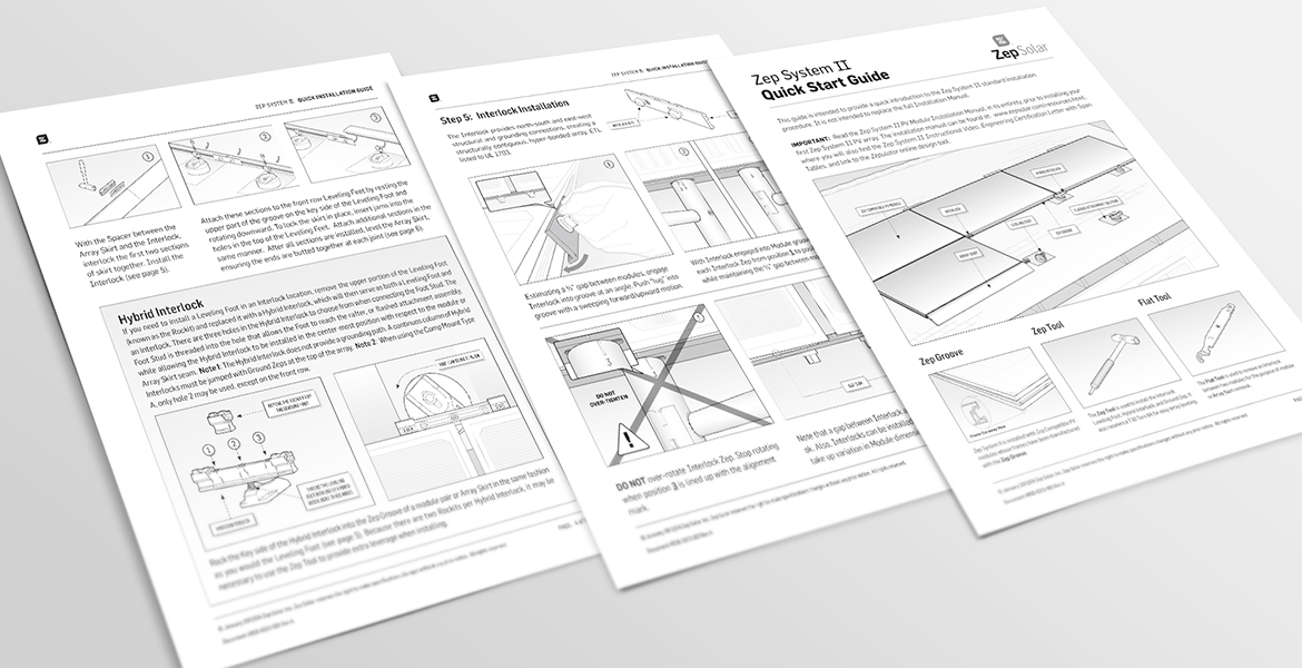 Illustrations for an Install Manual for Zep Solar